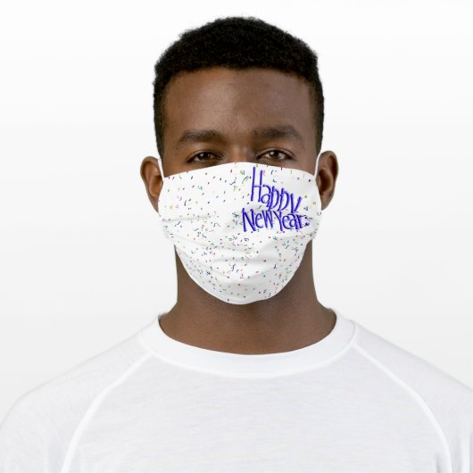 Blue Happy New Year Adult Cloth Face Mask (Worn)