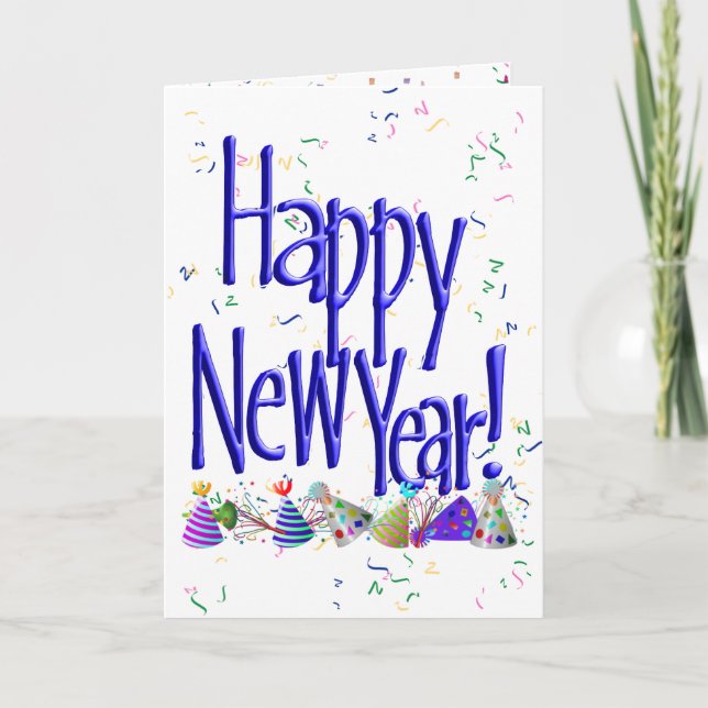 Blue HAPPY NEW YEAR!  Holiday Card (Front)