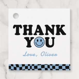 Blue Happy Smile Boy 1st Birthday Thank You Favor Tags