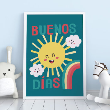 Blue Happy Sun Nursery Art In Spanish Poster by BahHumbugDesigns at Zazzle