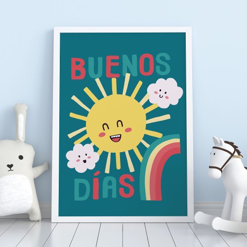Blue Happy Sun Nursery Art in Spanish Poster
