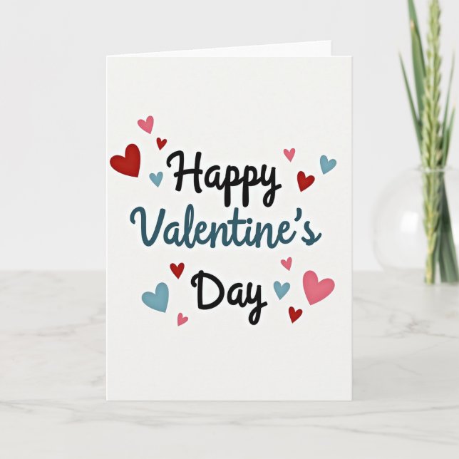 Blue Happy Valentines Day Card (Front)
