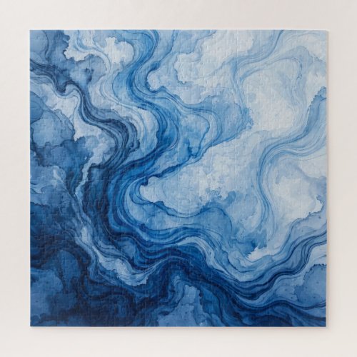 Blue Harmonious Flow Blue White Abstract Jigsaw Puzzle
