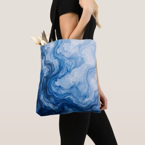 Blue Harmonious Flow Blue White Abstract Tote Bag