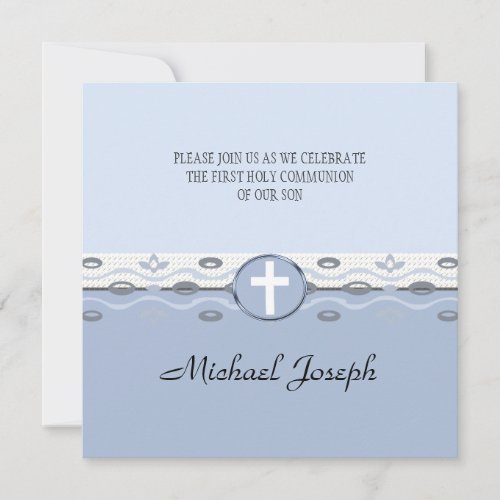 Blue Harmony First Communion Invitation