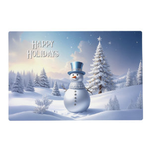 Blue Hat Snowman Christmas Holiday Paper Placemat