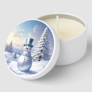 Blue Hat Snowman Christmas Tree Holiday Mini Candle Favors