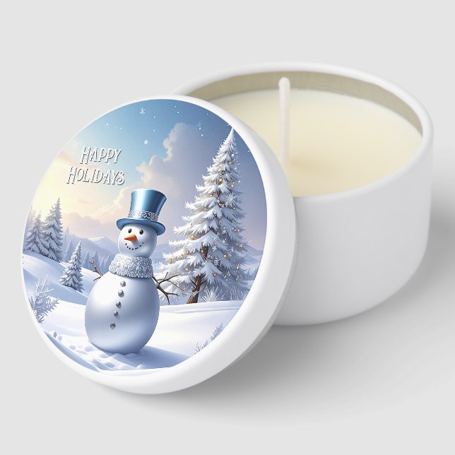 Blue Hat Snowman Christmas Tree Holiday Mini Candle Favors (Corner)