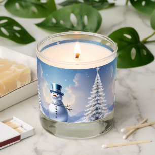 Blue Hat Snowman Christmas Tree Scented Candle