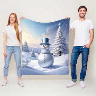 Blue Hat Snowman Fleece Blanket