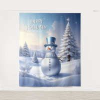 Blue Hat Snowman Holiday Backdrop