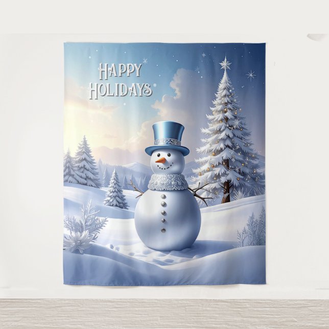 Blue Hat Snowman Holiday Backdrop (Front)