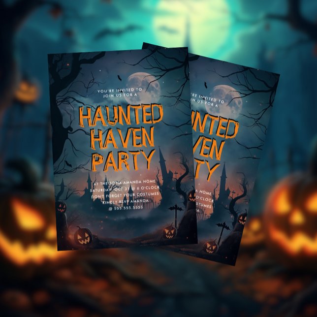 Blue Haunted Haven Halloween Party Invitation (Creator Uploaded)