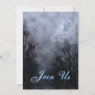 Blue Haunted Sky Custom Halloween Invitations