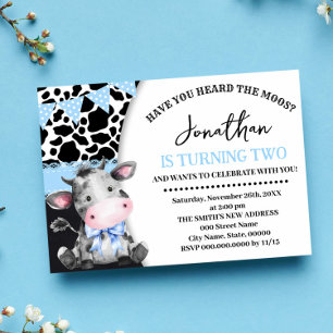 Blue Have You Heard the Moos 2nd Cow Birthday Invitation