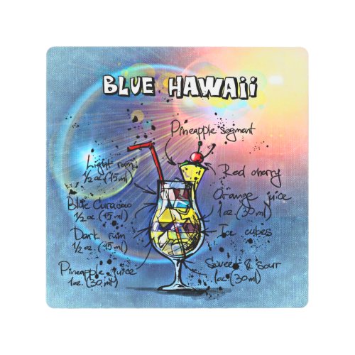 Blue Hawaii Cocktail 1 of 12 Drink Recipe Sets Metal Print