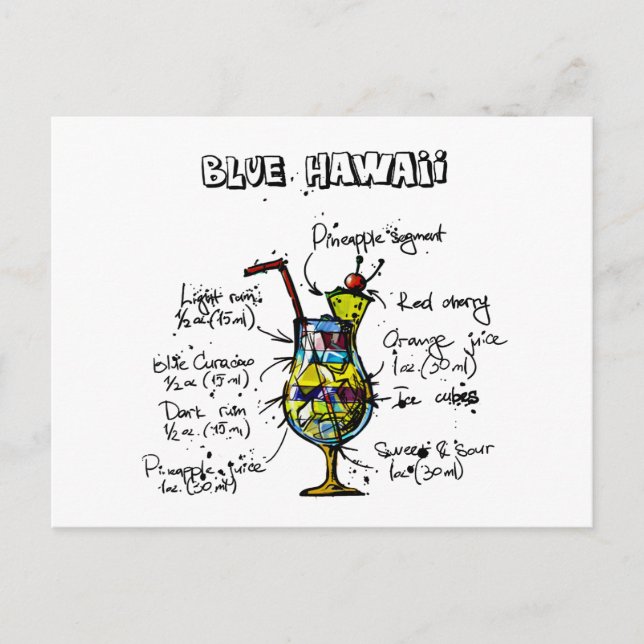 Blue Hawaii Cocktail Recipe Postcard (Front)