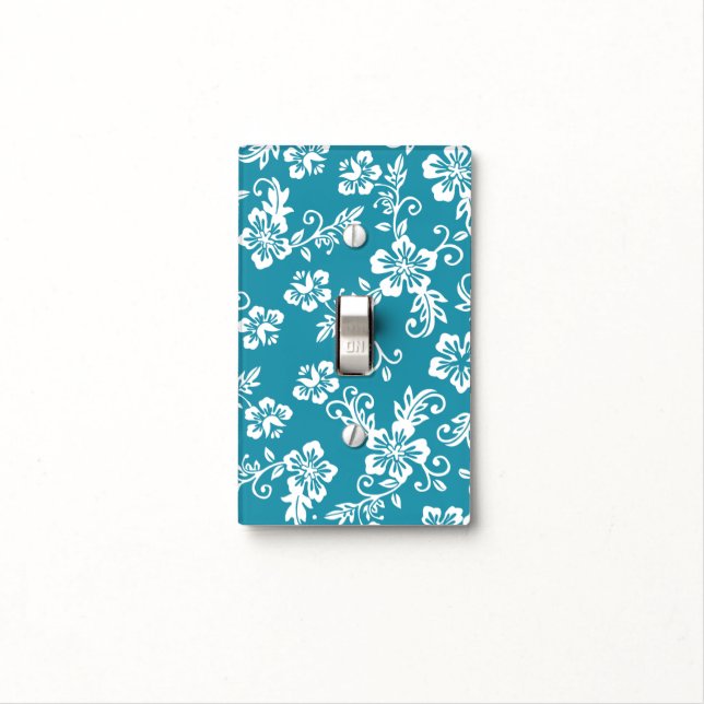 Blue Hawaii Floral Switchplate Light Switch Cover (In Situ)