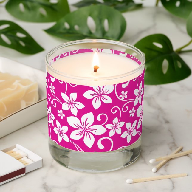 BLUE HAWAII PATTERN (HOT PINK) SCENTED CANDLE (Lit)