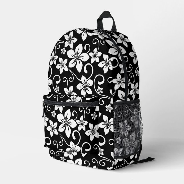 BLUE HAWAII PATTERN IN BLACK PRINTED BACKPACK (Back Corner Right)
