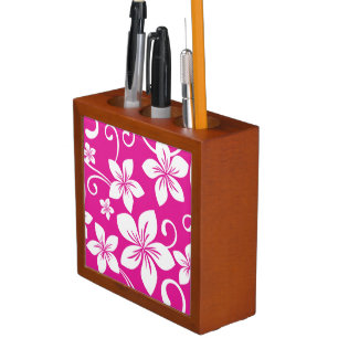 BLUE HAWAII PATTERN IN HOT PINK DESK ORGANIZER