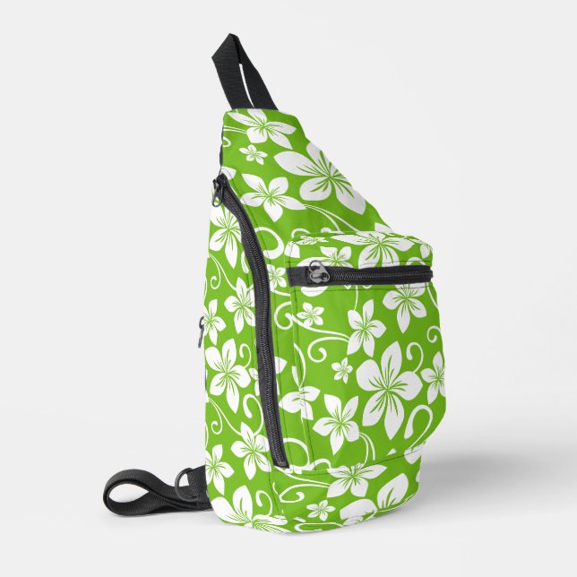 BLUE HAWAII PATTERN IN LIME SLING BAG (Left Corner)