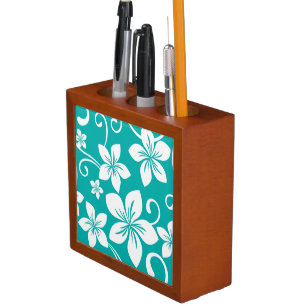 BLUE HAWAII PATTERN IN TEAL DESK ORGANIZER