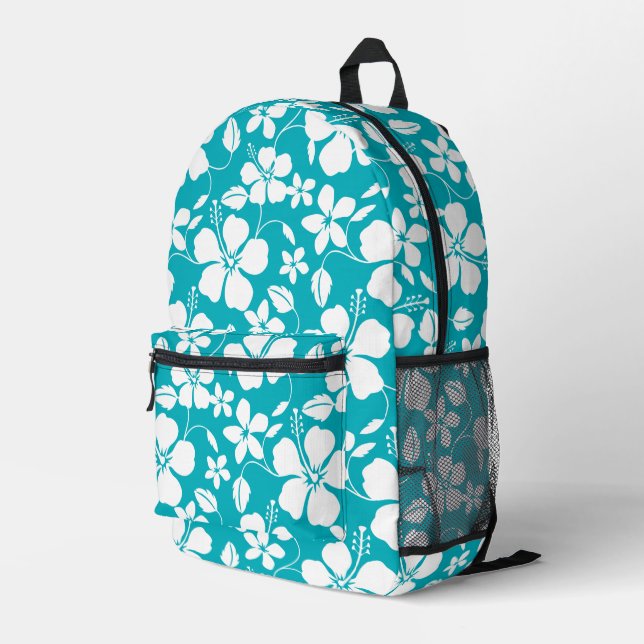 BLUE HAWAII PATTERN IN TEAL PRINTED BACKPACK (Back Corner Right)