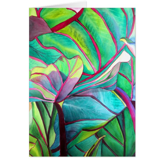Blue Hawaii Tropical leaf foliage art Cards (Front)