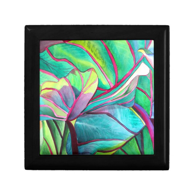 Blue Hawaii Tropical leaf foliage art Gift Box (Front)