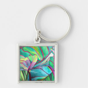 Blue Hawaii Tropical leaf foliage art Keychain