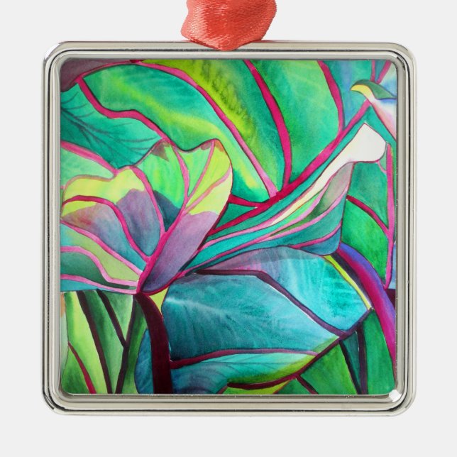 Blue Hawaii Tropical leaf foliage art Metal Ornament (Front)