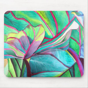 Blue Hawaii Tropical leaf foliage art Mouse Pad