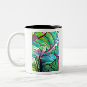 Blue Hawaii Tropical leaf foliage art Two-Tone Coffee Mug