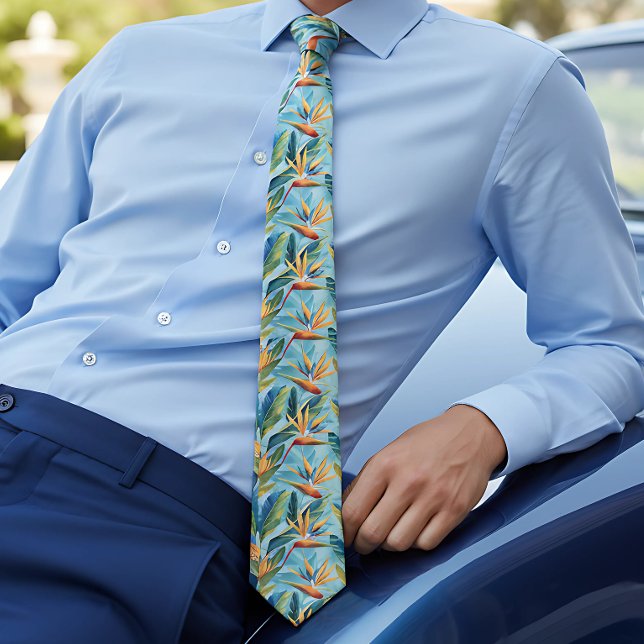 Blue hawaiian bird of paradise  neck tie (Creator Uploaded)