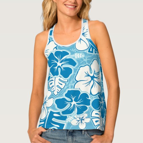 Blue Hawaiian Floral Tank Top