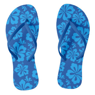 blue Hawaiian flower flip flops
