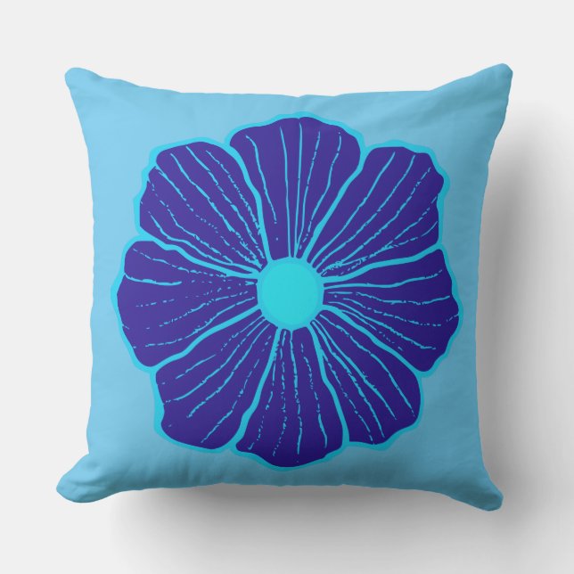 Blue Hawaiian Flower Throw Pillow (Front)