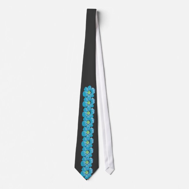 blue hawaiian flowers on charcoal tie (Front)