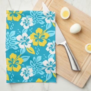 Blue Hawaiian Hibiscus Floral Pattern Kitchen Towel