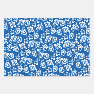 Blue Hawaiian Hibiscus Flowe Wrapping Paper Sheets