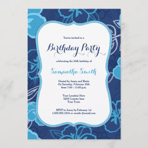 Blue Hawaiian Hibiscus Flowers Birthday Invitation