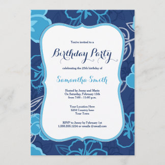 Blue Hawaiian Hibiscus Flowers Birthday Invitation
