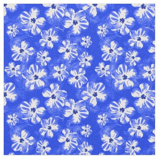 Blue Hawaiian Hibiscus Flowers Fabric