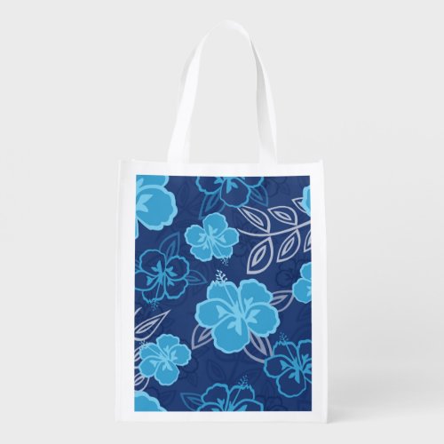 Blue Hawaiian Hibiscus Pattern Grocery Bag