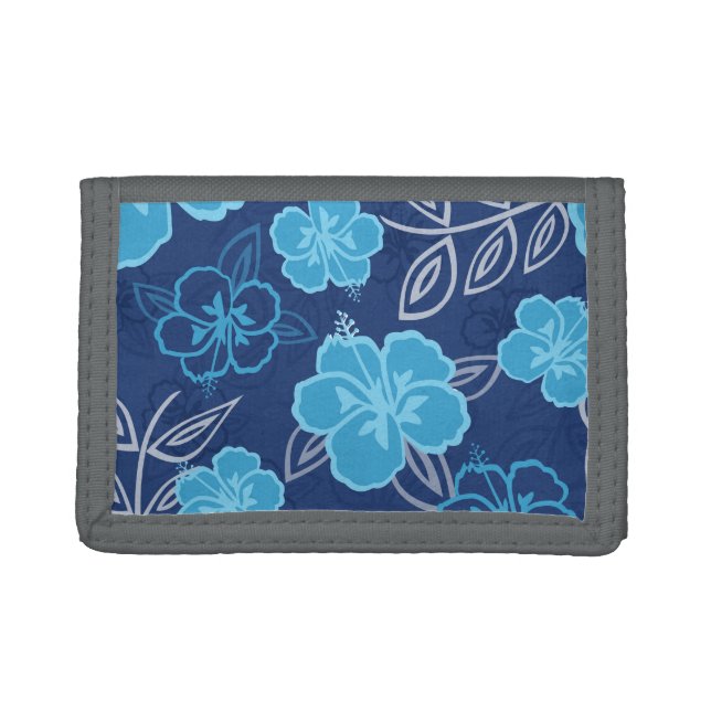 Blue Hawaiian Hibiscus Pattern Tri-fold Wallet (Front)
