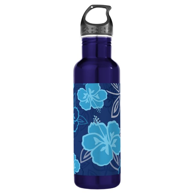 Blue Hawaiian Hibiscus Pattern Water Bottle (Front)