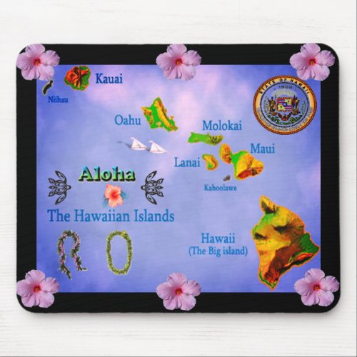 Blue Hawaiian island map mousepad