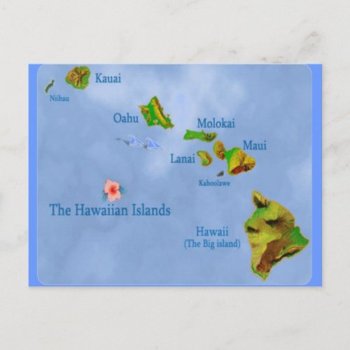 Blue Hawaiian island map postcard
