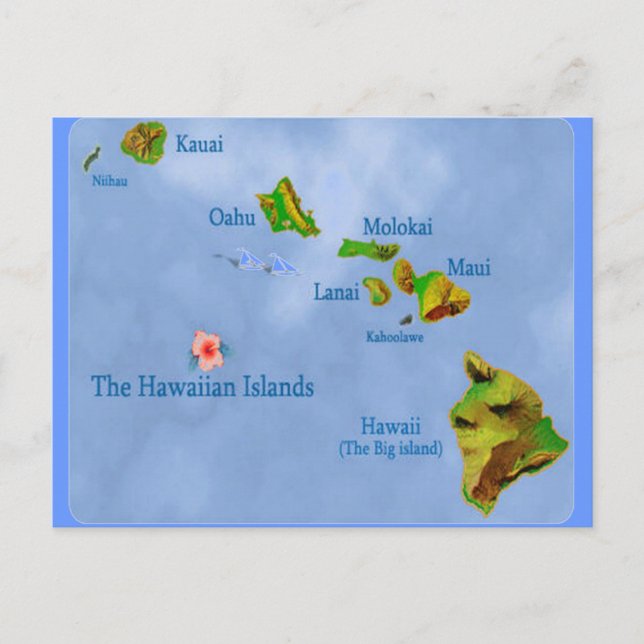 Blue Hawaiian island map postcard (Front)